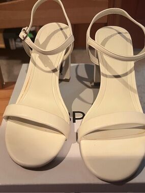 bp Cream Ankle-Strap Block Heel Sandals